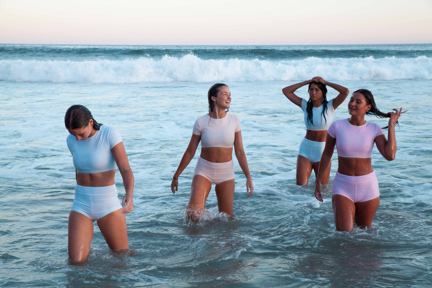 ciciswimwear-retroline-pastel-pink-yellow-green-blue-rashvests-croptop-highwaisted-shorts-retro-Australia-surfergirls